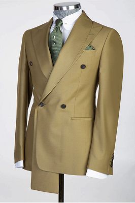 Sid Golden Brown Peaked Lapel Double Breasted Prom Suits