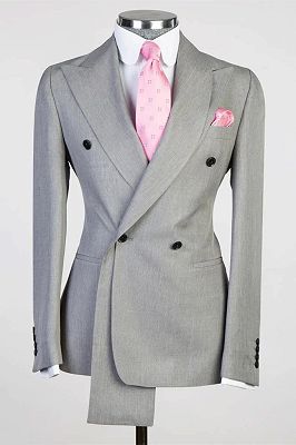 Ross Light Gray Peaked Lapel Double Breasted Prom Suits