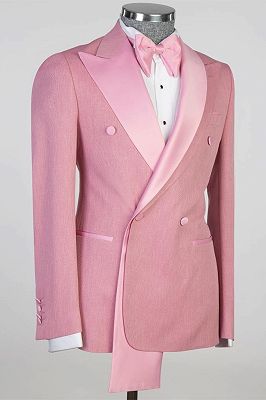 Roy Pink Peaked Lapel Double Breasted Prom Suits