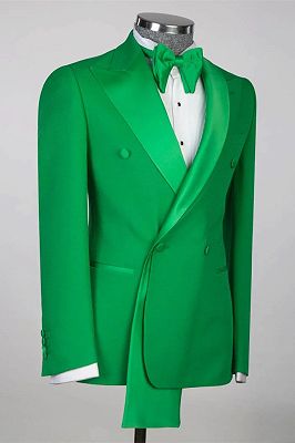 Rudolf Green Peaked Lapel Double Breasted Prom Suits_2