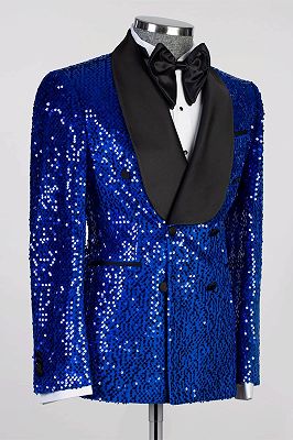 Sampson Royal Blue Sequins Shawl Lapel Double Breasted Prom Suits_3