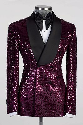 Samuel Grape Sequins Shawl Lapel Double Breasted Prom Suits