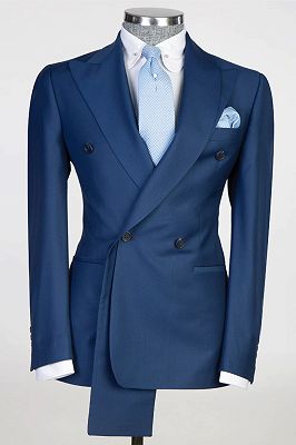 Shelton Ocean Blue Peaked Lapel Double Breasted Prom Suits