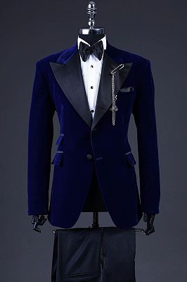 Regan Dark Blue Peaked Lapel Velvet Prom Suits