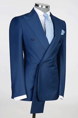 Shelton Ocean Blue Peaked Lapel Double Breasted Prom Suits