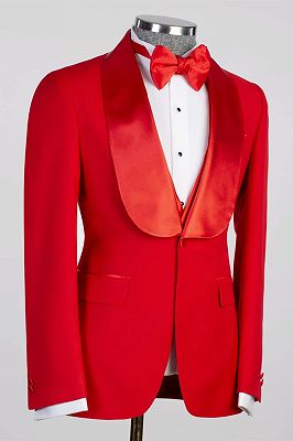 Prescott Red Shawl Lapel Three Pieces Wedding Suits_3