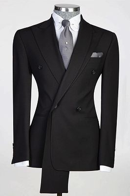 Sebastian Black Peaked Lapel Double Breasted Bespoke Prom Suits