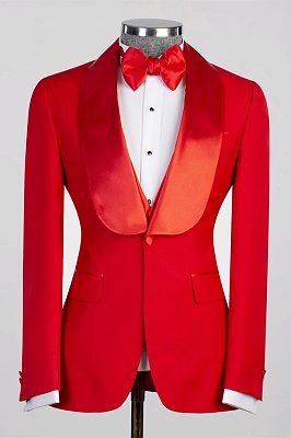 Prescott Red Shawl Lapel Three Pieces Wedding Suits