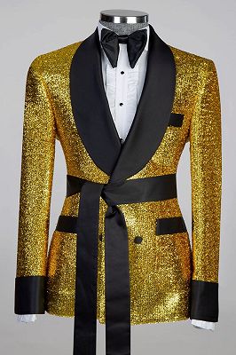 Keegan Gold Jacquard Slim Fit Prom Men Suits with Black Shawl Lapel_1