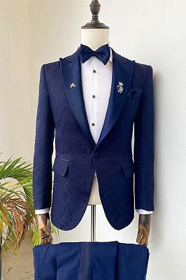 Ronald Navy Peaked Lapel Jacquard Prom Suits