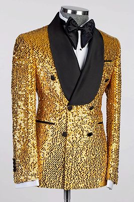 Sam Gold Sequins Shawl Lapel Double Breasted Prom Suits_2