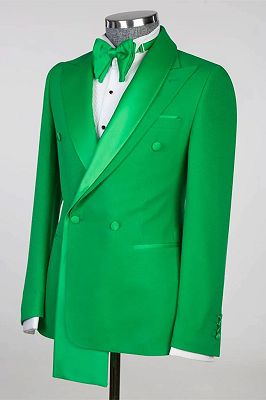 Rudolf Green Peaked Lapel Double Breasted Prom Suits_3