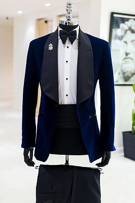 Rod Blue Shawl Lapel Velvet Wedding Suits