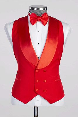 Prescott Red Shawl Lapel Three Pieces Wedding Suits_4