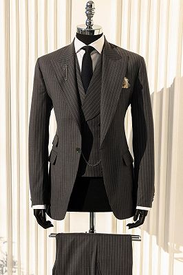 Rodney Coffee Peaked Lapel Three Pieces Striped Business Suits_2