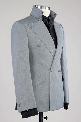 Philip Gray Peaked Lapel Double Breasted Linen Prom Suits_2