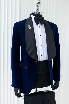 Rod Blue Shawl Lapel Velvet Wedding Suits