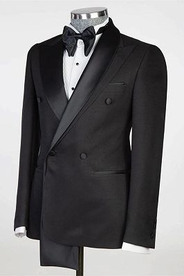 Sean Black Peaked Lapel Double Breasted Prom Suits_3