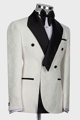 Porter White Shawl Lapel Jacquard Double Breasted Wedding Suits