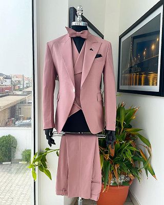 Ron Dusty Pink Peaked Lapel Three Pieces Prom Suits