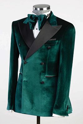 Quentin Dark Green Peaked Double Breasted Velvet Prom Suits