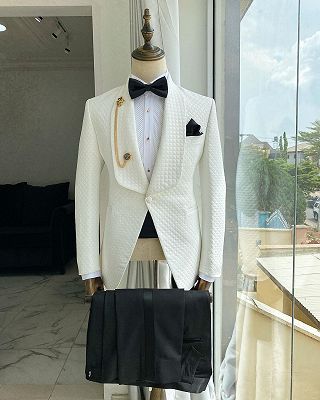 Rollins White Shawl Lapel Plaid Wedding Suits