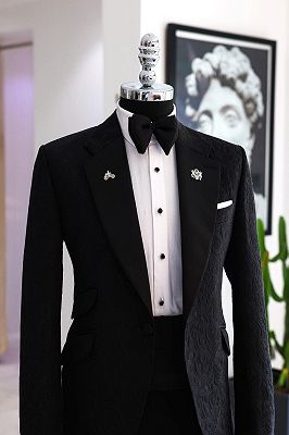 Richard Black Notched Lapel Jacquard Prom Suits_3