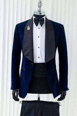 Rod Blue Shawl Lapel Velvet Wedding Suits_3