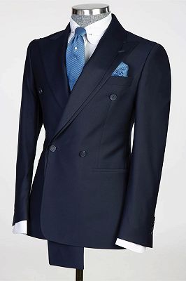 Sidney Navy Peaked Lapel Double Breasted Prom Suits_2