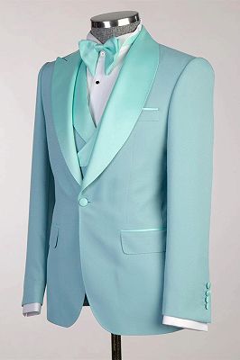 Russell Mint Peaked Lapel Three Pieces Prom Suits_3