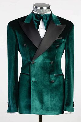 Quentin Dark Green Peaked Double Breasted Velvet Prom Suits