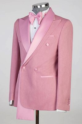 Roy Pink Peaked Lapel Double Breasted Prom Suits_3