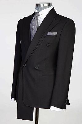 Sebastian Black Peaked Lapel Double Breasted Bespoke Prom Suits