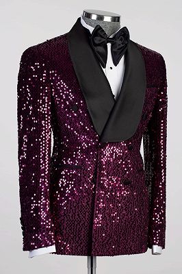 Samuel Grape Sequins Shawl Lapel Double Breasted Prom Suits_2