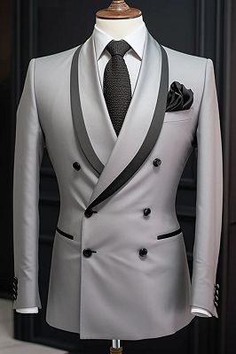 Quintion Gray Shawl Lapel Double Breasted Wedding Suits