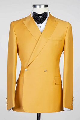 Saxon Yellow Peaked Lapel Double Breasted Prom Suits