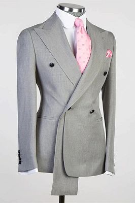 Ross Light Gray Peaked Lapel Double Breasted Prom Suits