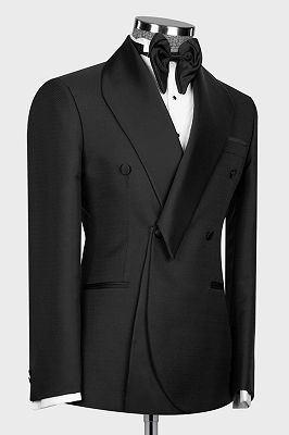 Powell Black Shawl Lapel Double Breasted Linen Wedding Suits