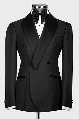 Powell Black Shawl Lapel Double Breasted Linen Wedding Suits