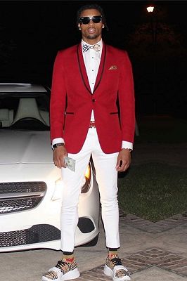 Ware Red Shawl Lapel One Button Prom Suits With White Pants_1