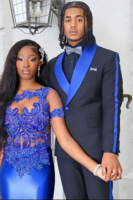 Tiffany Black Prom Suits With Blue Shawl Lapel_2