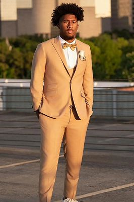 Warner Khaki Peaked Lapel Three Pieces One Button Prom Suits