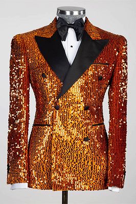 Stan Caramel Sequins Peaked Lapel Double Breasted Prom Suits