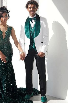 Toby White Jacquard Shawl Lapel Three Pieces Prom Suits