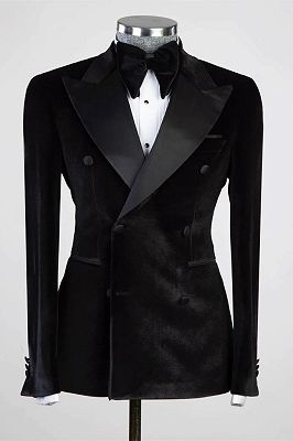 Tab Black Peaked Lapel Double Breasted Velvet Prom Suits