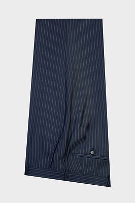 Steven Navy Peaked Lapel Double Breasted Striped Business Suits_3