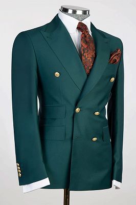 Double Breasted Dark Green Men's Business Formal Suits with Flap Pockets