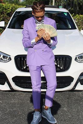 Troy Lavender Peaked Lapel Double Breasted Prom Suits