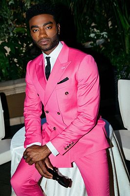 Warren Candy Pink Peaked Lapel Double Breasted Prom Suits_2