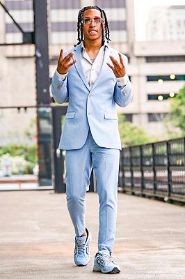 Truman Sky Blue Notched Lapel Close Fitting Prom Suits